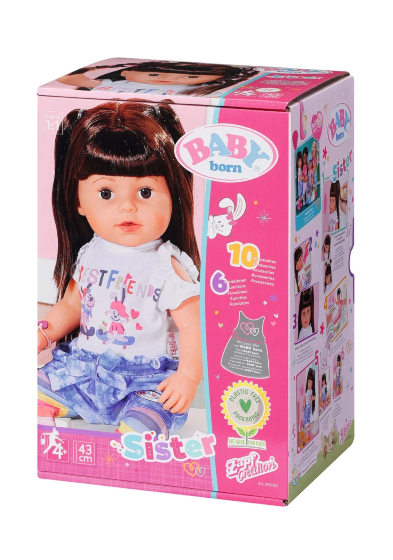 ZAPF 830352 BABY born Sister brunette 43 cm